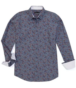 Quieti Men's Long-Sleeve Paisley Floral Shirt Blue, XL - Picture 1 of 4