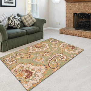 Eco-Friendly Hand Tufted Wool Area Rug Floral Green BBH Homes BBK00151 - Picture 1 of 7