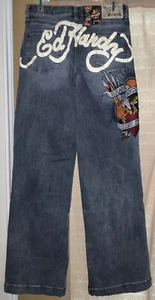 Ed Hardy Damen Brave Hearts Stay True Eagle Wide Leg Jeans Med Vintage Wash 28 - Bild 1 von 7
