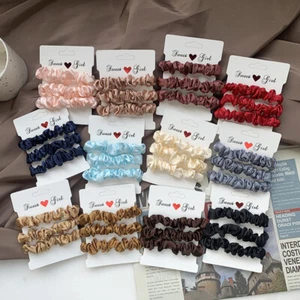 3Pcs/Set Silk Satin Small Scrunchies Ponytail Holder Hair Ties Rope Rubber Bands - Picture 1 of 69