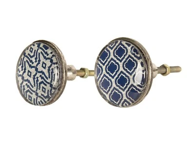 Clayre & Eef gr. Möbelknopf Glas Ornament Knopf Knauf Griff Blau Silber shabby  - Bild 1 von 4