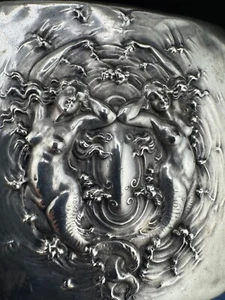 Unger Brothers Silver Art Nouveau Cigarette Case Twin Mermaids -Museum Quality! - Picture 1 of 8