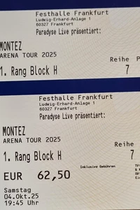 2x Tickets Montez Frankfurt 04.10.25 Sitzplätze 1. Rang Karten Eintrittskarten - Bild 1 von 1