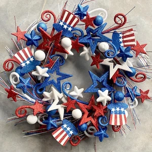20In Red White Blue Artificial Floral Twig Wreaths American Flag Wreath Patrioti - Picture 1 of 7