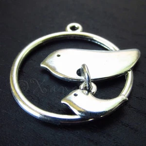 Colgantes antiguos enchapados en plata de 26 mm para mamá y bebé pájaro C6572 - 5, 10, 20 piezas - Imagen 1 de 3
