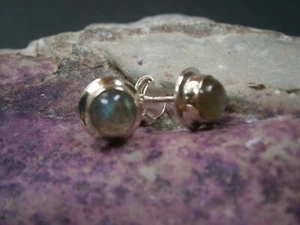 925 sterling silver grey Labradorite gemstone round stud earrings - Picture 1 of 8