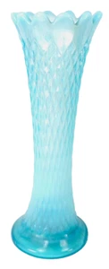 Northwood Swung Vase Blue Opalescent Diamond Point Stretch 10in Antique - Picture 1 of 6