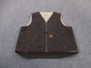 Carhartt Vest Jacket Men 2XL Tall Brown Canvas Sherpa Fleece Lined Work Outdoors - Picture 1 of 11