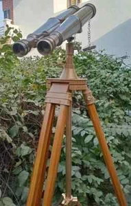 Nautical Binoculars Brass Vintage with Floor Tripod Stand Antique Maritime Gift - Picture 1 of 8