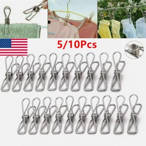 5/10Pcs Metal Stainless Steel Clothes Hanger Detachable Clothes Hanger Clips USA - Picture 1 of 25