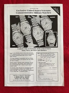 Vintage 1991 Print Ad U.S. Veterans Commemorative Military Watches Advertisement - Picture 1 of 2