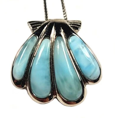 Larimar Sunrise Ciondolo IN Conchiglia Argento Sterling 925+18 " Collana Catena - Immagine 1 di 4