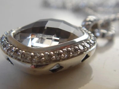 $1250 DAVID YURMAN серебро 10 x 8 мм прозрачный топаз бриллиант цепочка ожерелье - Изображение 1 из 4