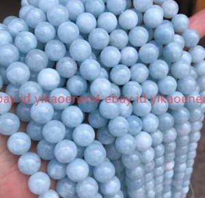 Natural 6/8/10/12mm Blue Aquamarine Round Genuine Gems Loose Beads 15" Strand - Picture 1 of 12