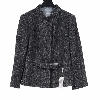 Armani Collezioni Women Cropped Jacket Size 16 XL Grey Belted Alpaca Wool - Image 1 of 4