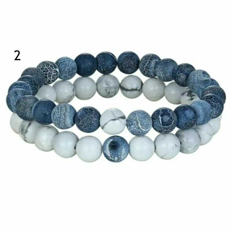 2er SET PARTNER ARMBAND DAMEN HERREN STEIN FREUNDSCHAFTSARMBAND PERLEN BRACELET - Bild 1 von 1