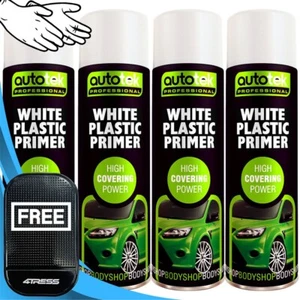 4 x 500ml AUTOTEK Professional Fast Dry WHITE PLASTIC PRIMER Spray Aerosol+G+M? - Picture 1 of 13