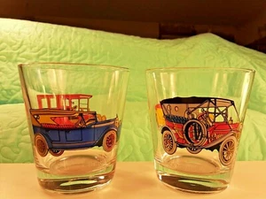 Set of 2 Vintage Double Sided Car Cocktail Glasses Vintage Barware Chrysler Etc - Picture 1 of 12