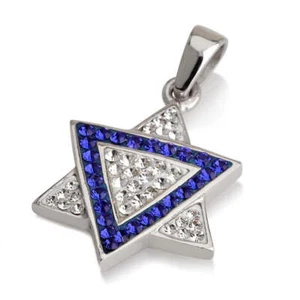STAR OF DAVID PENDANT WITH GEMSTONES - BLUE & WHITE, BLACK & WHITE, MULTI-COLOR - Picture 1 of 3