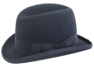 Navy 100% Wool High Quality Hard Top Churchill Homburg Felt Trilby Hat - Picture 1 of 3