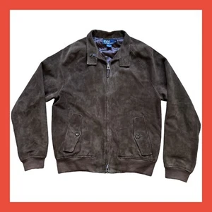 Polo Ralph Lauren Barracuda Cabra Gamuza Cuero Chaqueta Bomber Hombres Talla Mediana Marrón - Imagen 1 de 9