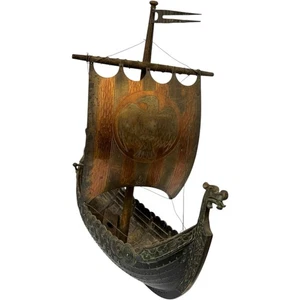 Vintage Edward Aagaard Iron Art Bronze Viking Dragon Ship Copenhagen Denmark 16" - Picture 1 of 24