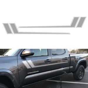2x Silver Side Door Fender Hockey Stripe Sticker For Toyota Tacoma - Picture 1 of 3