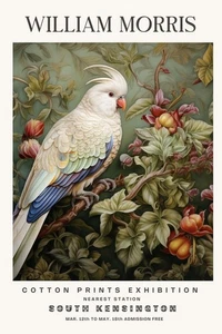 William Morris Vintage Cockatoo Cotton Prints Exhibition Botanical Wall Poster - Picture 1 of 6