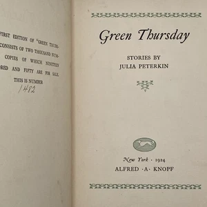 Green Thursday Stories Julia Peterkin 1924 HC #1482 / 2000 Numbered 1st First Ed - Bild 1 von 14