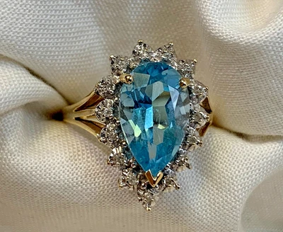 Anillo Oro Amarillo 10K 3.44g Joyería Fina Talla 7.25 Banda Color Topacio Azul *LEER* Foto 1 de 4