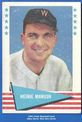 Béisbol Fleer 1961 Heinie Manush #57 en muy buen estado-en muy buen estado (pliegue en la esquina) Foto 1 de 2