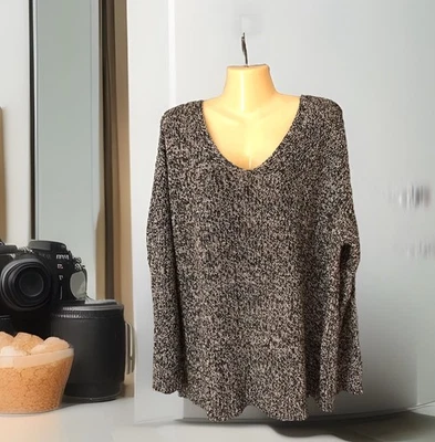 Oversized Pullover Sweater Size Large Black & White Crisscross Low Back V-Neck - Image 1 of 4