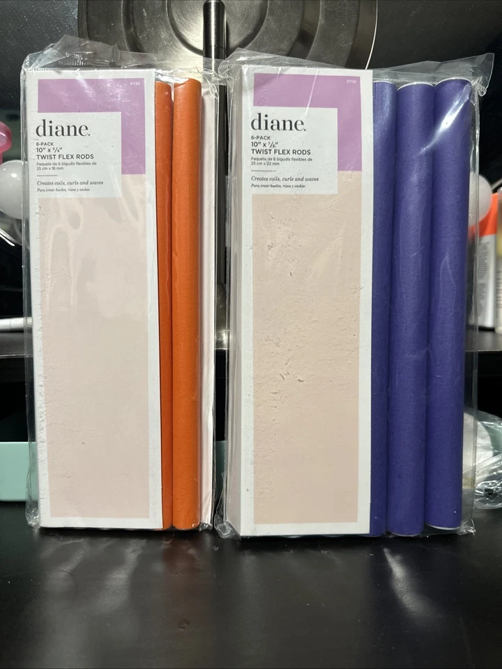 Diane #DT10 Twist Flex Hair Perm Rods Purple Create Coils Waves 10" x 7/8" 6 Pcs - Image 1 of 1