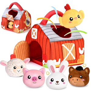 Baby Toys 0-6 6-12 Months, Plush Big Red Barn with Farm Animals, Soft Sensory To - Picture 1 of 12