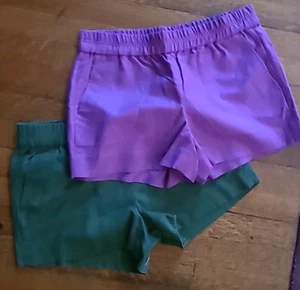 Juego de 2 puntos Sur J. Pantalones Cortos Elásticos Crew Mujer S ROSA Verde Lino Algodón 3" - Imagen 1 de 13