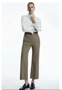 COS Women’s Flared Trousers Brown Check Houndstooth - Size Uk 8 - New With Tags - Picture 1 of 13
