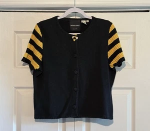 Vintage Michael Simon Women’s Black Yellow Knit Bee Cardigan Sweater 1998 Large - Picture 1 of 7