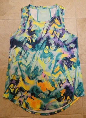 Camiseta sin mangas elástica Tek Gear para mujer estampado morado/amarillo/verde azulado talla S Foto 1 de 3