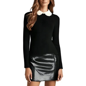 French Connection Womens Black Embellished Ribbed Knit Pullover Top S BHFO 8281 - Picture 1 of 2