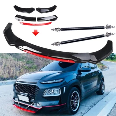 For Hyundai Kona 2018-2024 Front Bumper Lip Spoiler Splitter Body Kit Black+ Red Foto 1 de 4