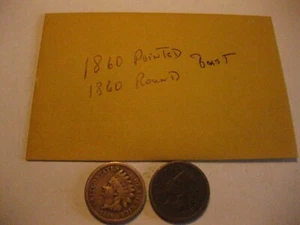 2-1860 Indian Cents / Pointed & Rounded Bust - Picture 1 of 3