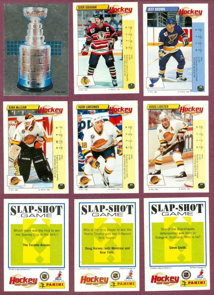 1992-93 PANINI STICKERS ENGLISH NHL HOCKEY CARD 194 TO 308 + FOIL A-V SEE LIST - Image 1 of 1