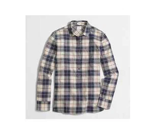 J.Crew Women's PETITE HOMESPUN POPOVER SHIRT IN BOY FIT Sesame Plaid PS E1588 - Picture 1 of 2