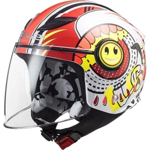LS2 JUNIOR FUNNY SLUCH RED WHITE CASCO JET VISIERA BAMBINO - OF602 - Picture 1 of 5