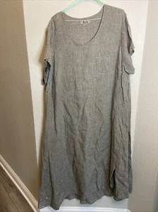 Abito FLAX lino tessuto manica corta oversize Lagenlook TAGLIA 3G *vedi descrizione - Foto 1 di 13
