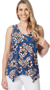 Rockmans Sleeveless Hanky Hem Tropical Print Top XL EXTRA LARGE BLUE - Picture 1 of 2