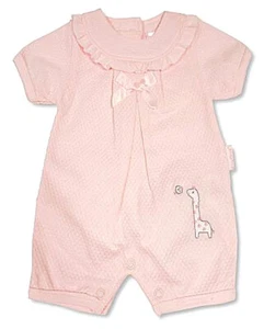 Premature Baby Girl Romper Suit Frilly Bow Giraffe Tiny Small Prem PINK - Picture 1 of 5
