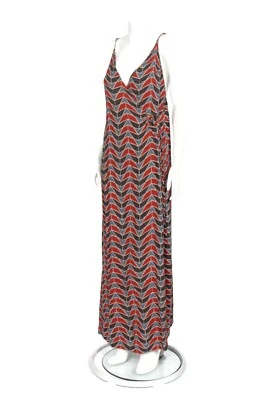 Free People Siren Wrap Dress Women's sz L Sleeveless Geometric V-Neck Maxi /587 - Image 1 of 4