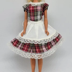 Vtg 60s Barbie plaid Red Dress With Apron Clone Mommy Made *no Doll - Picture 1 of 9