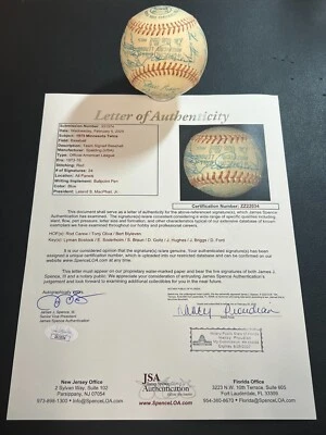 1975 Minnesota Twins Team Signed x24 Baseball JSA LOA Rod Carew & Lyman Bostock! - Image 1 of 4